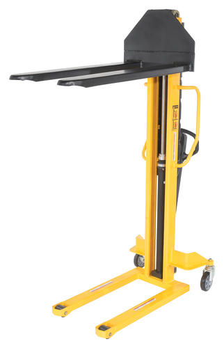 Steel Manual Stacker Narrow Mast Fixed Forks/Legs 1,000 Lb. Capacity Black / Yello
